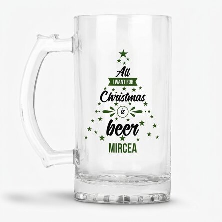 Chope à bière personnalisée avec inscription - « All I want for Christmas »