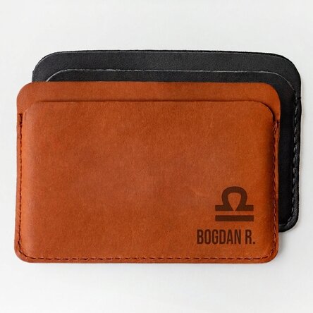 Portefeuille en cuir personnalisé avec le prénom et le signe du zodiaque Balance