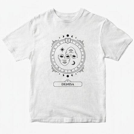 T-shirt en coton personnalisé avec un prénom et un signe du zodiaque - Gémeaux