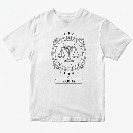 T-shirt en coton personnalisé avec prénom et signe du zodiaque - Balance