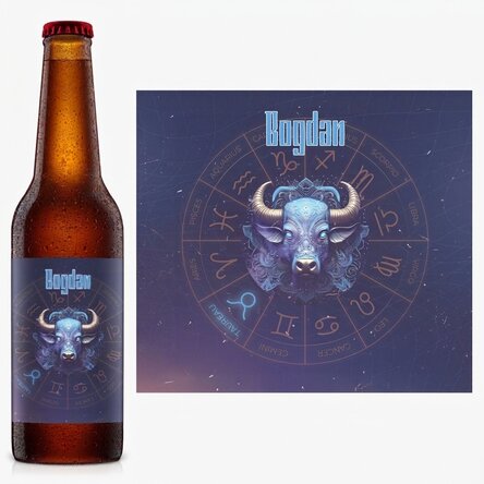 Bière personnalisée avec nom et signe du zodiaque - Taureau