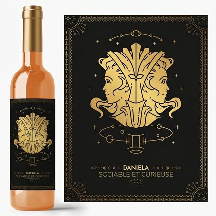 Vin personnalisé avec un texte et un signe du zodiaque - Gémeaux
