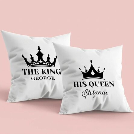 Set of 2 customised cushions with text - The King & His Queen