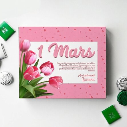 Boîte de bonbons personnalisée avec un message - Pink tulips