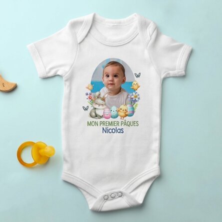 Body pour bébé personnalisé avec une photo et un message - Ma première Pâques