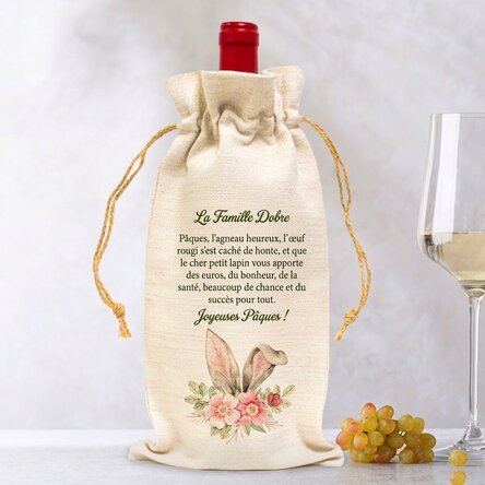 Sachet personnalisé pour bouteille de vin - Lapin de Pâques