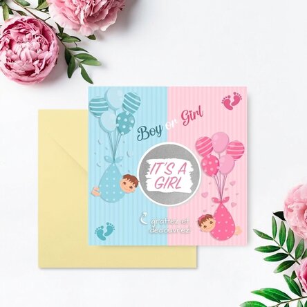 Carte à gratter personnalisée avec message - Révélation du sexe du bébé