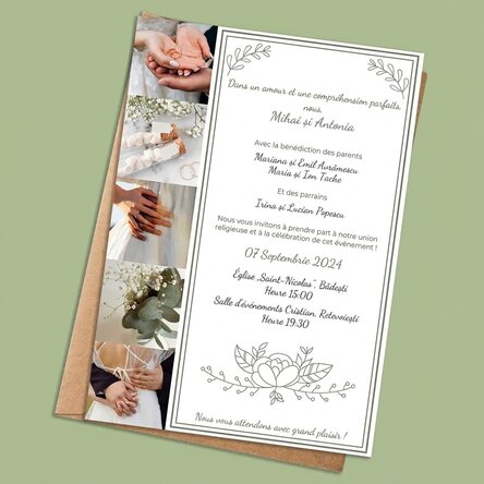 Carte personnalisée avec 5 photos et un texte - Invitation de mariage