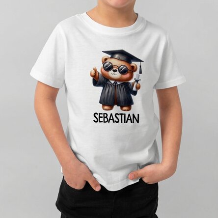 Personalised cotton T-shirt for children with name - Graduate bear