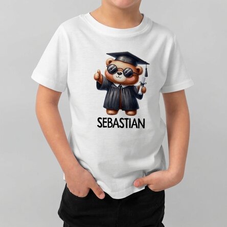 T-shirt en coton pour enfants personnalisé avec un prénom - L'ourson diplômé
