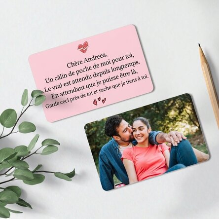 Carte en aluminium personnalisée recto-verso avec une photo et un texte