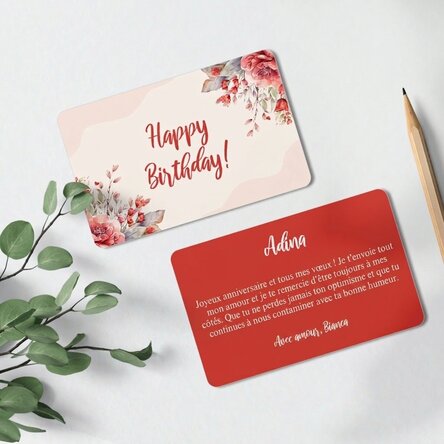 Carte en aluminium personnalisée recto-verso avec message - Joyeux anniversaire !