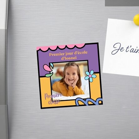 Aimant 10 x 10 personnalisé avec une photo et un texte - Premier jour d'école