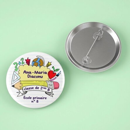 Badge personnalisé avec nom et texte - School time