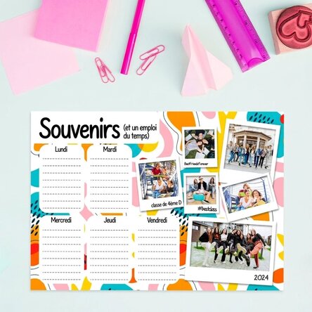 Emploi du temps personnalisé avec du texte et des photos - Souvenirs d'école