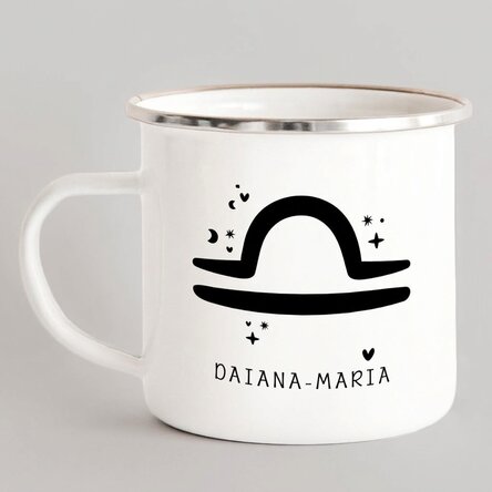Tasse métallique émaillée personnalisée avec un message - Signe du zodiaque : Balance