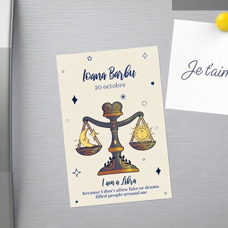 Aimant personnalisé 10 x 15 cm avec texte - Signe du zodiaque : Balance