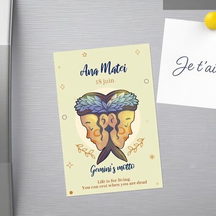 Aimant personnalisé 10 x 15 cm avec inscription - Signe du zodiaque : Gémeaux