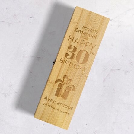 Coffret à vin en bambou avec accessoires, personnalisé avec un message - Cadeau d'anniversaire