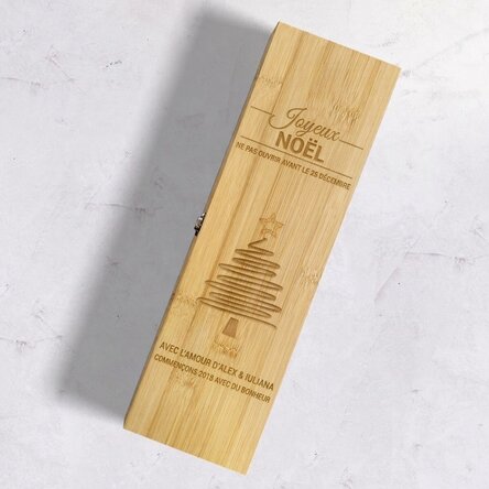 Coffret à vin en bambou avec accessoires, personnalisé avec un message - Star Christmas Tree
