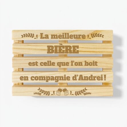 Sous-verre en forme de palette personnalisé avec le texte « La meilleure bière »