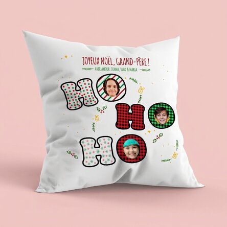 Coussin personnalisé avec photo, grand format - HO HO HO