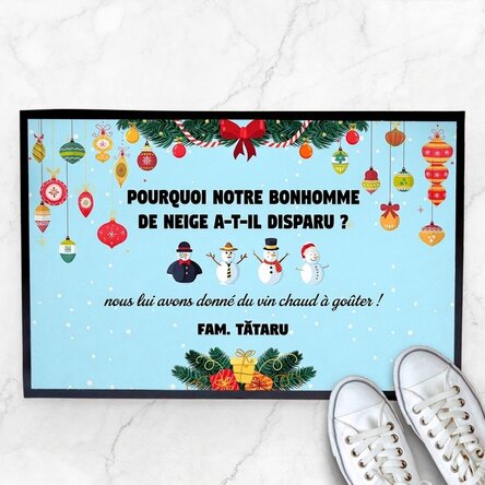 Paillasson personnalisé avec un texte et un motif de Noël - Le bonhomme de neige