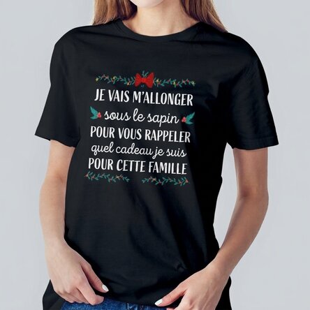 T-shirt en coton personnalisé avec un message de Noël - Le cadeau sous le sapin