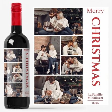 Vin personnalisé avec un message et 5 photos de Noël - Joyeux Noël !