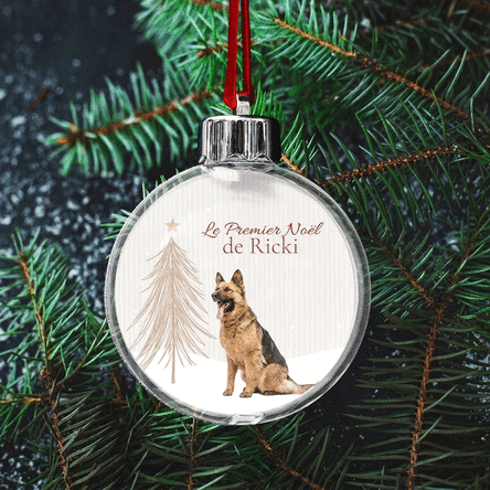 Boule de Noël transparente personnalisée recto-verso avec une photo et un message - Premier Noël poi