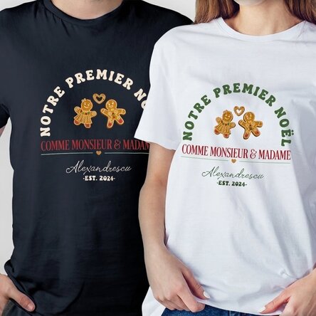 T-shirt en coton personnalisé avec un message de Noël - Monsieur & Madame