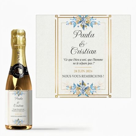 Mini-bouteille de vin mousseux personnalisée avec inscription - Merci