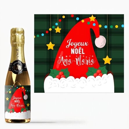 Mini-bouteille de vin mousseux personnalisée avec un message - Père Noël