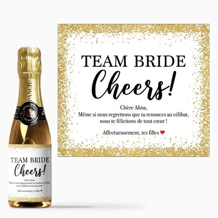 Mini-bouteille de vin mousseux personnalisée avec un message pour l'enterrement de vie de jeune fill