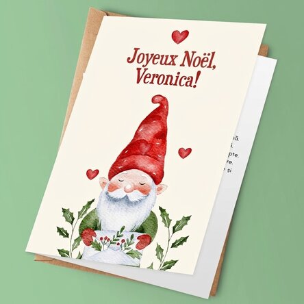 Carte de vœux personnalisée avec un message de Noël - Gnome