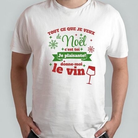 T-shirt en coton personnalisé avec un message de Noël - « Donne-moi mon verre ! »