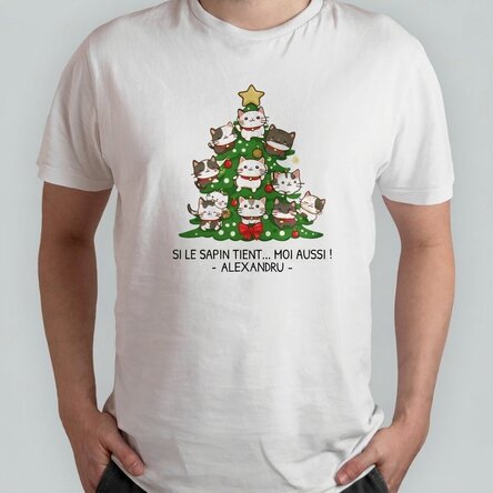 T-shirt en coton personnalisé avec un texte - Catmas tree