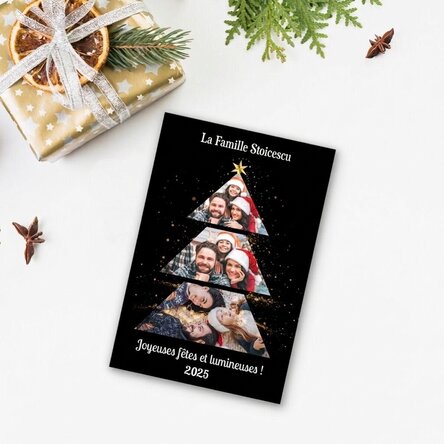 Aimant personnalisé de 10 x 15 cm avec 3 photos et un texte - Sapin de Noël