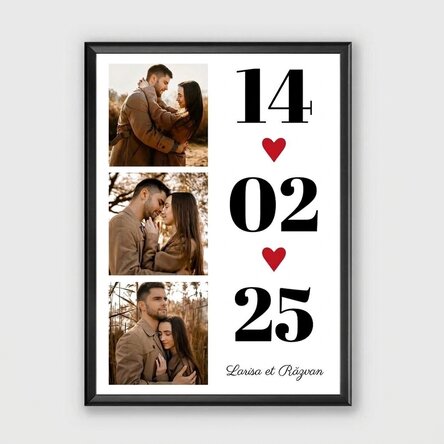 Tableau personnalisé avec 3 photos et un message - Love