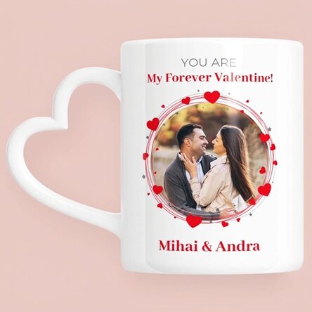 Tasse personnalisée avec photo et texte - Forever - modèle avec anse en forme de cœur