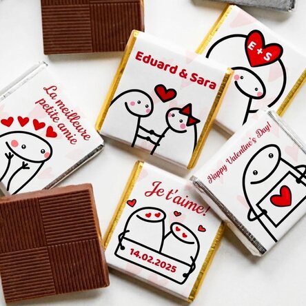 Lot de 5 mini-chocolats personnalisés avec un message - Cute love