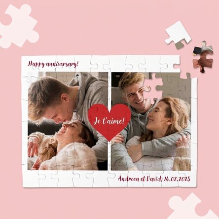 Puzzle personnalisé avec 2 photos et un texte - Love