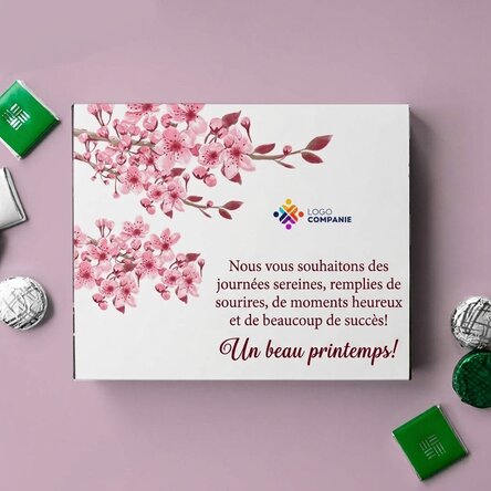 Boîte de bonbons personnalisée avec logo et texte - Printemps