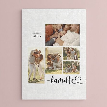 Tableau sur toile personnalisé avec un texte et 5 photos - Notre famille