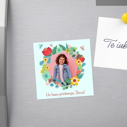 Aimant 10 x 10 personnalisé avec une photo et un texte - Fleurs