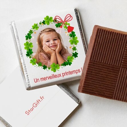Mini-chocolat personnalisé avec une photo et un message « trèfle »