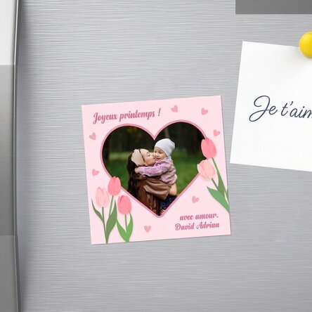 Aimant 10 x 10 personnalisé avec une photo et un texte - Joyeux printemps