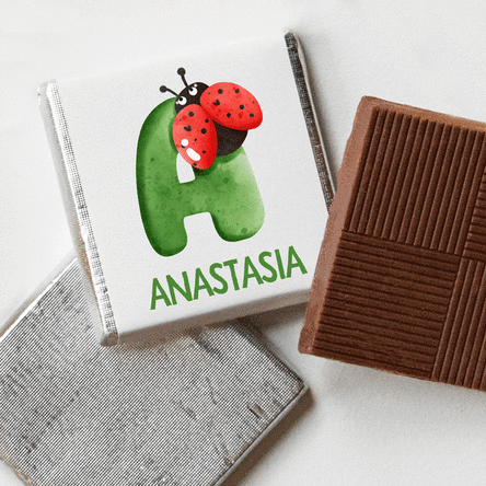 Mini-chocolat personnalisé avec un prénom et une initiale - Coccinelle