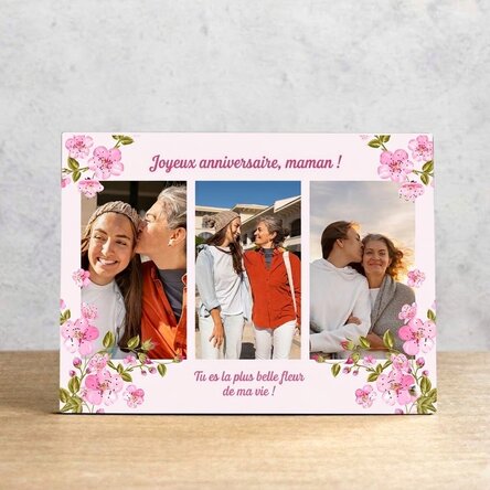 Cadre photo de bureau personnalisé avec 3 photos et un message - Printemps