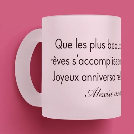 Tasse en verre mat personnalisée avec un texte - Un message pour vos proches